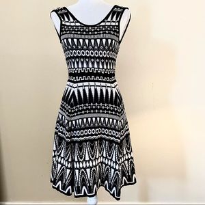 MILLY Black & White Abstract Geo Knit A-Line Dress
